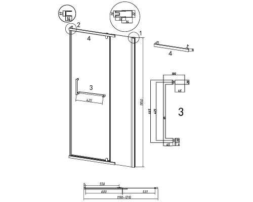 Душевая дверь Grossman Pragma 120 100.K33.03.120.32.00 профиль Золото сатин стекло прозрачное