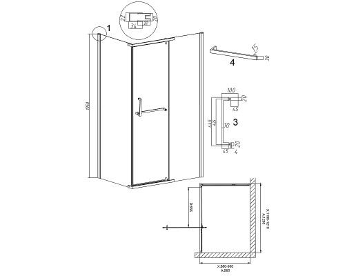 Душевой уголок Grossman Pragma 120х90 120.K33.03.1290.21.00 профиль Черный матовый стекло прозрачное