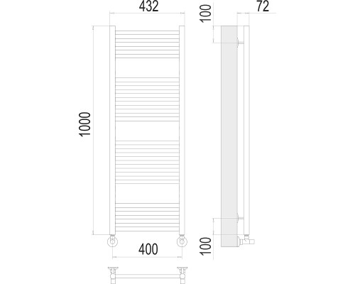 Водяной полотенцесушитель Terminus Аврора П20 400x1000 4670078529374 Хром, нижнее подключение, G 1/2" ВР, с угловым соединением