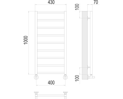 Водяной полотенцесушитель Terminus Контур П9 400х1000 4670078529671 Хром, нижнее подключение, G 1/2" ВР, с угловым соединением
