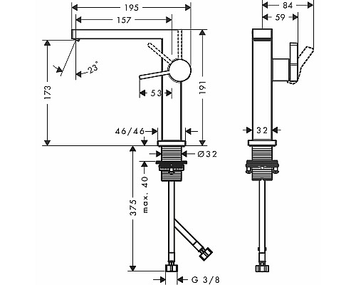 Смеситель для раковины Hansgrohe Tecturis E 73040670 Черный матовый