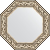 Зеркало Evoform Octagon 70х70 в багетной раме - Барокко серебро 106 мм