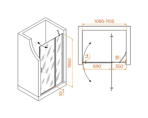 Душевая дверь RGW Leipzig LE-004 110 351200411-11 профиль Хром стекло прозрачное