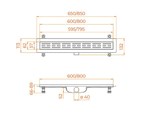 Душевой лоток RGW Drain Leo-40-60 60214060-01 с решеткой Хром