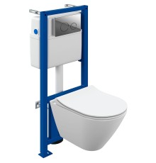 Комплект унитаза Cersanit City Smart CO DPL EO Slim с сиденьем Микролифт и инсталляцией Link Pro 68306 с клавишей смыва Хром глянцевый