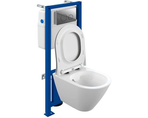 Комплект унитаза Cersanit City Smart CO DPL EO Slim с сиденьем Микролифт и инсталляцией Link Pro с клавишей смыва Хром глянцевый