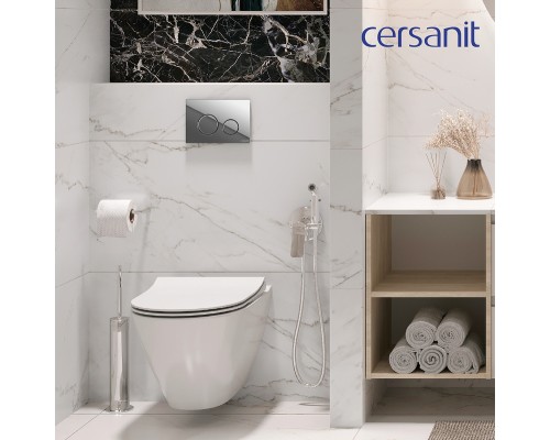 Комплект унитаза Cersanit City Smart CO DPL EO Slim с сиденьем Микролифт и инсталляцией Link Pro с клавишей смыва Хром глянцевый