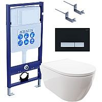 Комплект унитаза с инсталляцией Aquatek Set Aquatek Поларис-026 4в1 с сиденьем Микролифт и Черной матовой клавишей смыва