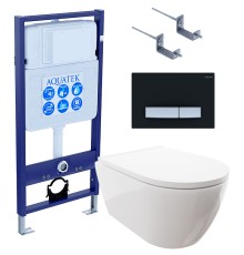 Комплект унитаза с инсталляцией Aquatek Set Aquatek Поларис-026 4в1 с сиденьем Микролифт и Черной матовой клавишей смыва