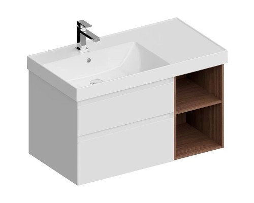 Тумба под раковину Kerama Marazzi Cubo 90 L CUB.90.2Lh\WHTM.N подвесная Белая матовая Структурированный орех