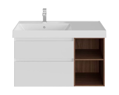 Тумба под раковину Kerama Marazzi Cubo 90 L CUB.90.2Lh\WHTM.N подвесная Белая матовая Структурированный орех