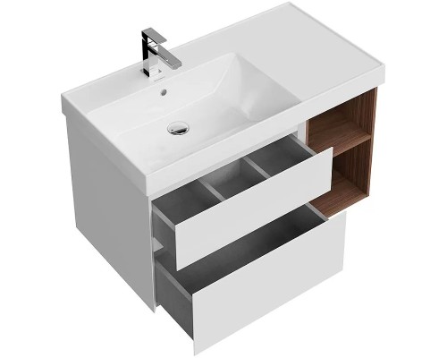 Тумба под раковину Kerama Marazzi Cubo 90 L CUB.90.2Lh\WHTM.N подвесная Белая матовая Структурированный орех