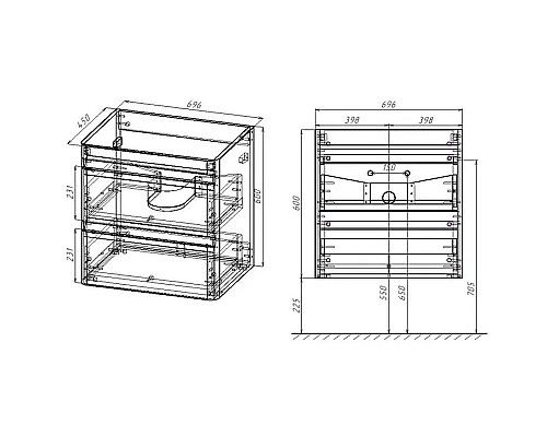 Тумба под раковину Style Line Атлантика 70 Люкс Plus СС-00002339 подвесная Белая матовая антискрейтч