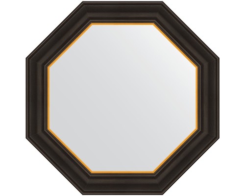 Зеркало Evoform Octagon 58x58 в багетной раме - Черное дерево с золотом 71 мм