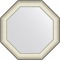 Зеркало Evoform Octagon 64x64 в багетной раме - Белая кожа с хромом 78 мм