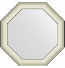Зеркало Evoform Octagon 64x64 в багетной раме - Белая кожа с хромом 78 мм