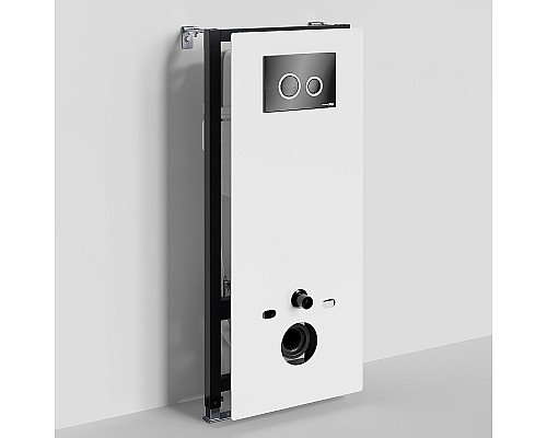 Инсталляция WasserKRAFT Abens 20TLT.010.ME.WH.PB01 для унитаза Белое стекло с Черной глянцевой клавишей смыва