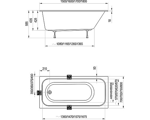 Акриловая ванна Ravak Chrome Slim 180x80 CE21300000 без гидромассажа