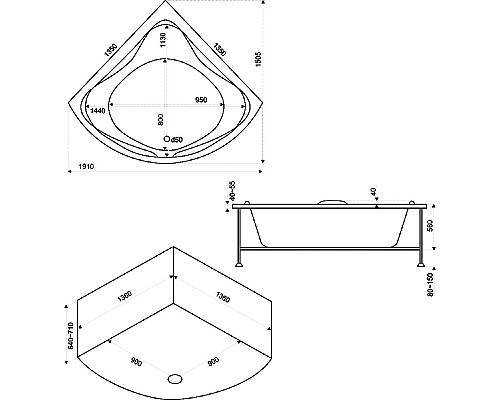 Акриловая ванна Bas Риола 135x135 В 00030 без гидромассажа