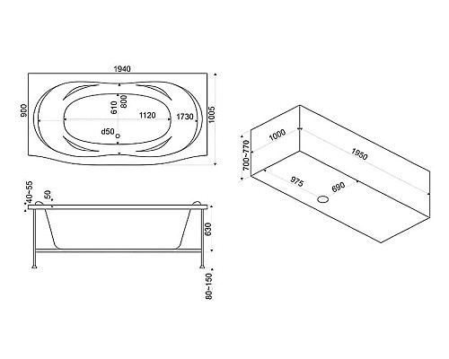 Акриловая ванна Bas Фиеста 194x90 В 00037 без гидромассажа