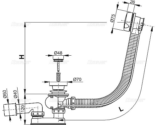 Слив-перелив Alcaplast A51B полуавтомат Белый Хром