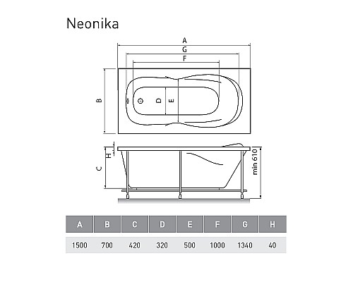 Акриловая ванна Relisan Neonika 150x70 Гл000000963 без гидромассажа