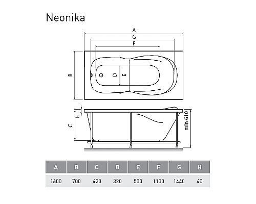Акриловая ванна Relisan Neonika 160x70 Гл000000977 без гидромассажа Акриловая ванна Relisan Neonika 160x70 Гл000000977 без гидромассажа