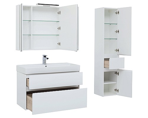 Комплект мебели для ванной Aquanet Бруклин 100 207800 подвесной Белый глянец