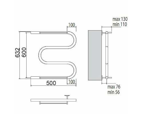 Водяной полотенцесушитель Terminus М-образный 600x500 4620768880391 с полкой Хром