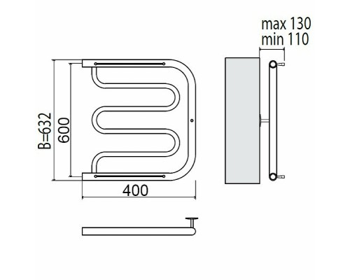 Водяной полотенцесушитель Terminus Фокстрот 600x400 4620768881312 с полкой Хром