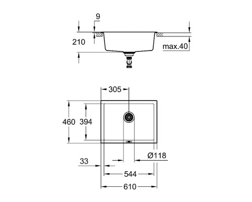 Кухонная мойка Grohe K700 61 Черный гранит