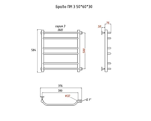 Водяной полотенцесушитель Тругор Браво 3 ПМ 60x30 Хром
