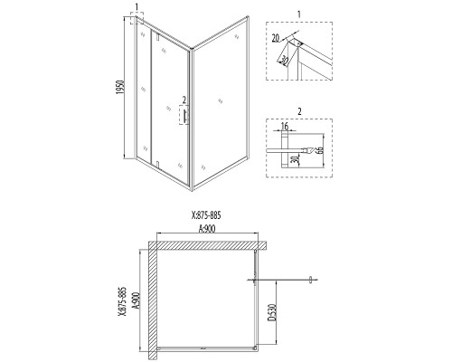 Душевой уголок Niagara Nova NG-6801-08 BLACK 90х90 профиль Черный стекло прозрачное