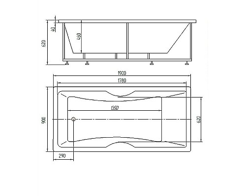 Акриловая ванна Aquatek Феникс 190x90 FEN190-0000078 без гидромассажа с фронтальной панелью с каркасом (разборный) со слив-переливом (слева)