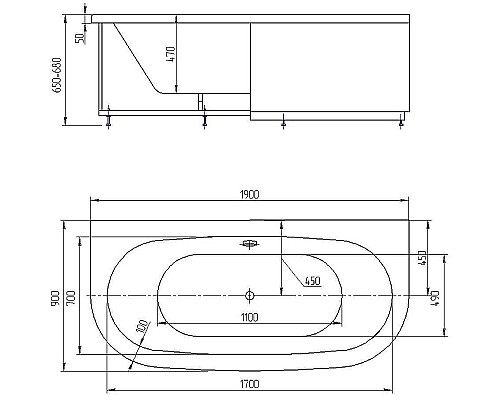 Акриловая ванна Aquatek Морфей 190х90 MOR190-0000059 без гидромассажа с фронтальной панелью с каркасом (вклеенный) со слив-переливом