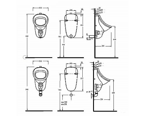 Писсуар beWash Eri 37108201 подвесной с внешним подводом воды