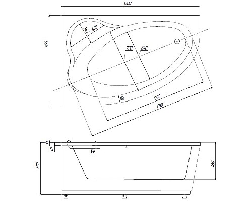 Акриловая ванна Aquatek Eco-friendly Фиджи 170х110 L FID170-0000006 без панелей и слив-перелива, с каркасом (вкленный)