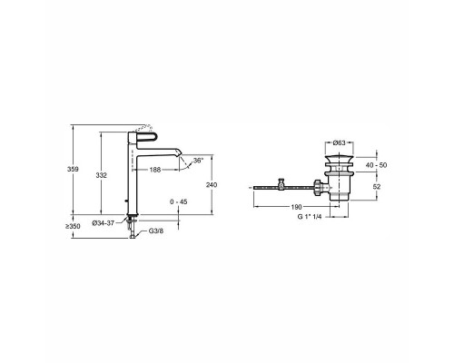 Смеситель для раковины Jacob Delafon Odeon Rive Gauche E21030-BL-BL Черный матовый