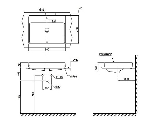 Раковина Toto MH 60 L1616C Белая