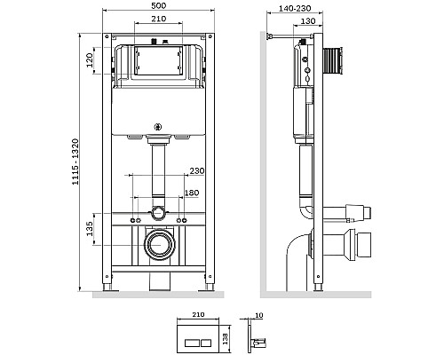 Инсталляция AM.PM Pro I012704.7031 для подвесного унитаза с клавишей смыва Никель матовый