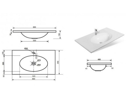Раковина Эстет Вегас 80 ФР-00000959 Белая