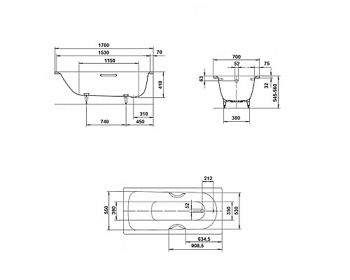 Стальная ванна Kaldewei Saniform Plus 363-1 170x70 111830003001 с покрытием Anti-slip