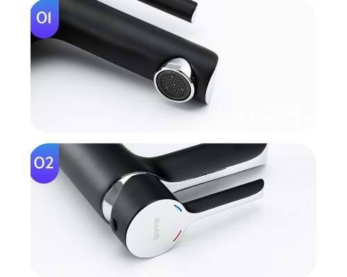 Смеситель для раковины Gappo G03-6 G1003-6 Черный матовый Хром