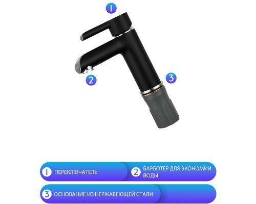 Смеситель для раковины Gappo G03-6 G1003-6 Черный матовый Хром