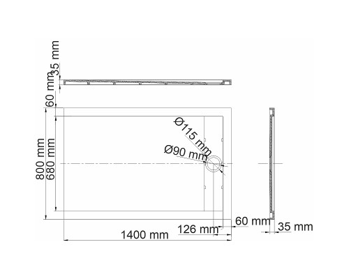 Душевой поддон из искусственного камня WasserKRAFT Abens 140x80 20T35 Черный матовый
