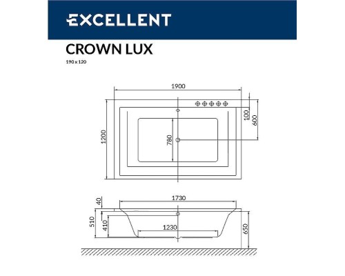 Акриловая ванна Excellent Crown Lux 190x120 WAEX.CRO19.LINE.BR с гидромассажем