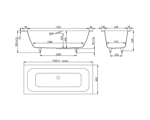 Ванна Salini Orlanda Axis 190x80 Белый матовый