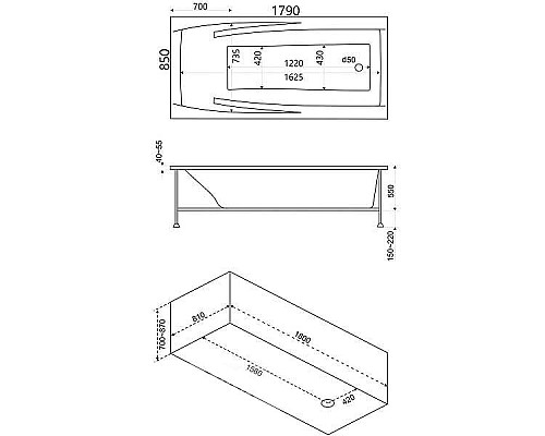 Акриловая ванна Bas Эвита 180x85 В 00043 без гидромассажа