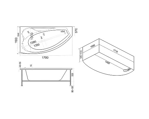 Акриловая ванна Bas Николь 170x104 R В 00028 без гидромассажа