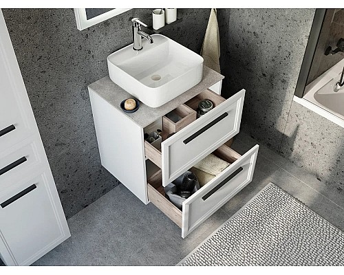 Тумба с раковиной STWORKI Эстерсунд 60 459684 подвесная Белая матовая Простоун беж